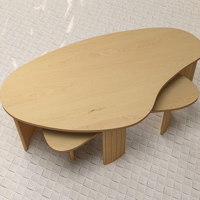 Nesting Coffee Tables Set of 2 – Cloud/Mango Shaped Ash Veneer Top - Image 8