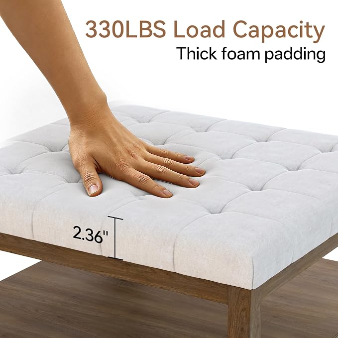 ABHENG 31.5” Large Square Storage Ottoman, Upholstery Solid Rubberwood Coffee - Image 3