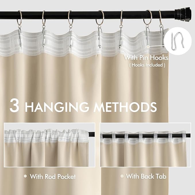 MIULEE Cream Beige Back Tab Light Blocking Curtains 95 Inch Length 2 Panels Set - Image 3