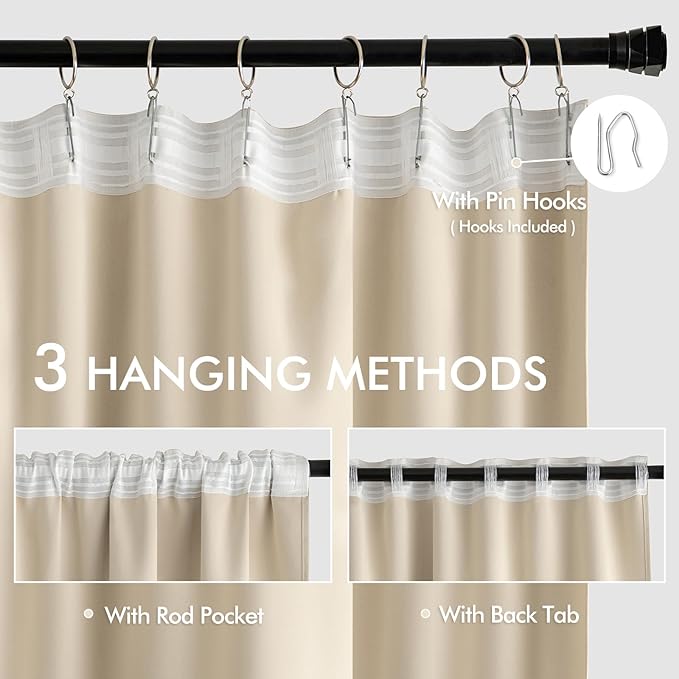 MIULEE Back Tab Cream Beige Curtains 108 Inch Long 2 Panels Set - Image 3
