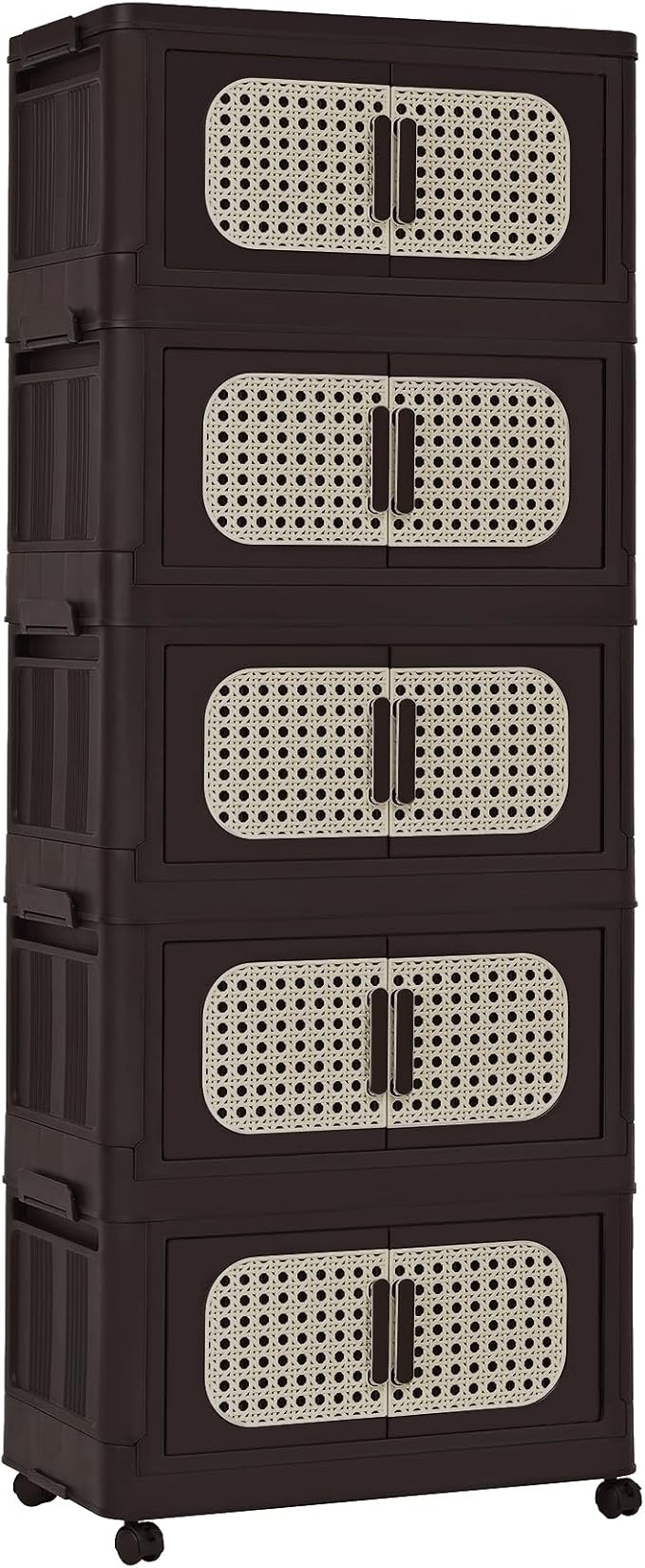 Folding Storage Cabinet with Wheels, 5-Tier Narrow Retro Brown Storage Tower - Image 5