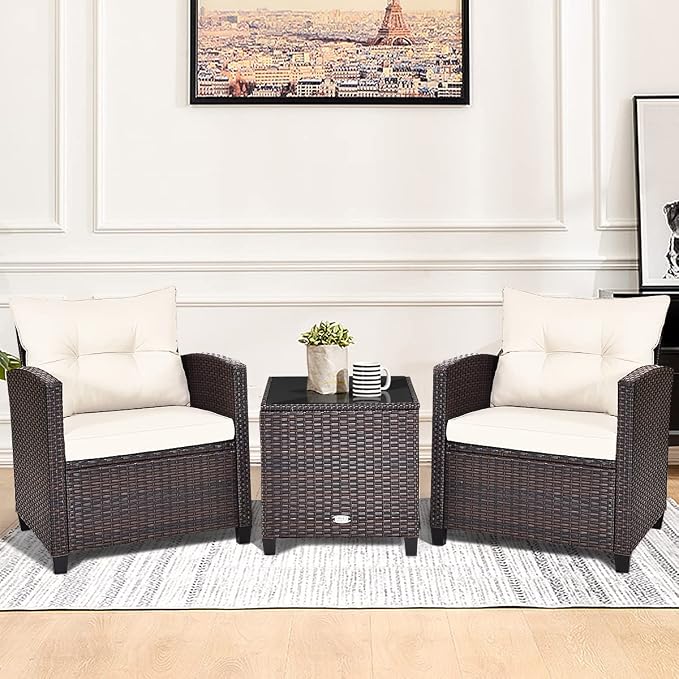 COSTWAY 3PCS Patio Furniture Set, PE Rattan Wicker Sofa w/Washable Cushion and - Image 4
