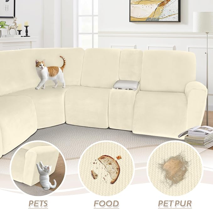 Arfntevss Sectional Recliner Couch Covers Velvet Washable Corner Sectional Sofa - Image 7