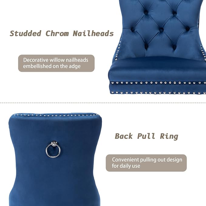 KCC Velvet Dining Chairs Set of 4, Upholstered High-end Tufted Dining Room Chair - Image 6