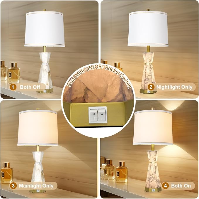 Natural Alabaster Table Lamp, Living Room Lamps Set of 2, Nightstand Lamp - Image 3