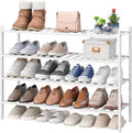 viewcare White 4-Tier Long Shoe Rack, Bamboo Wood by VIEWCARE