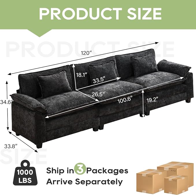 Oprisen 120" Modular Sectional Sofa, Comfy Cloud Couch Sectional Sofa, Chenille - Image 2