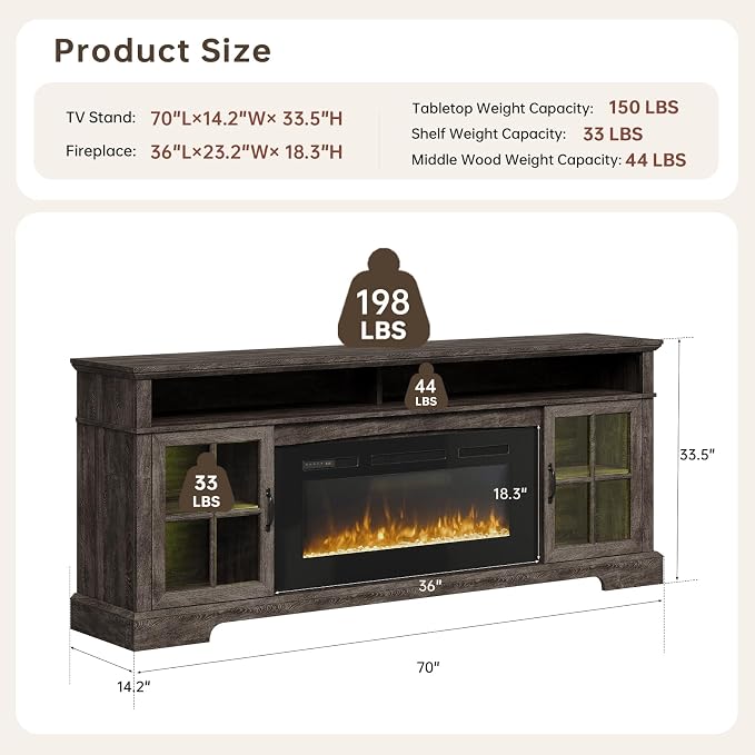 70" Farmhouse TV Stand with 36" Fireplace - Image 8