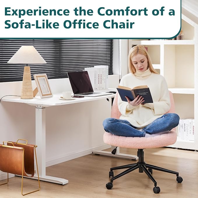 OLIXIS Criss Cross Chair with Wheels Wide Cross Legged Office Desk Vanity Chair - Image 3