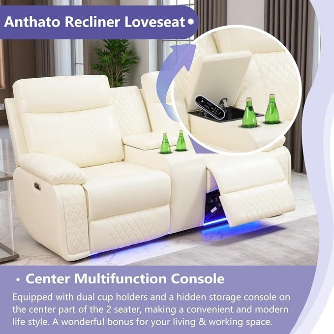 Power Recliner Loveseat, Living Room Furniture Sets, Breathing Leather - Image 3