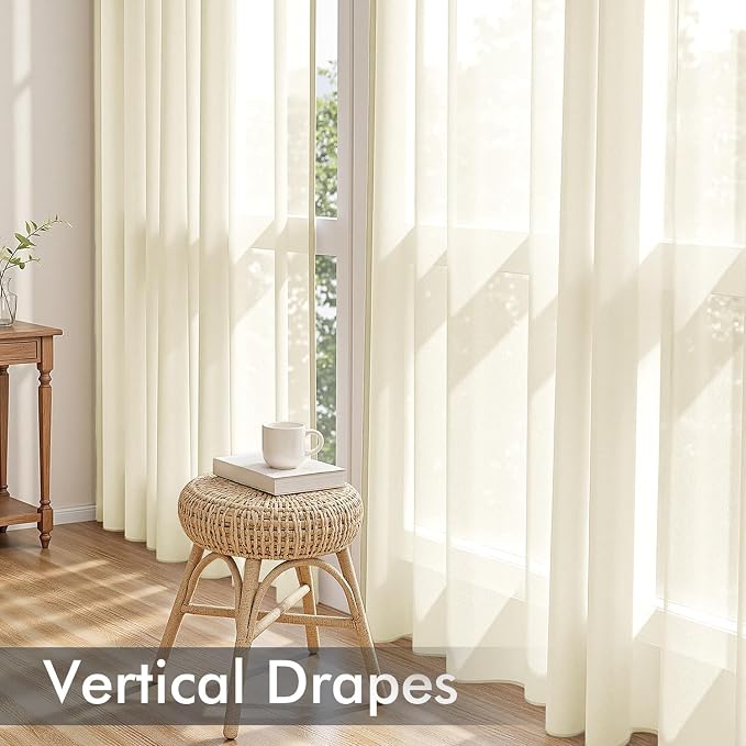 MIULEE Light Cream Sheer Curtains 63 Inches Long, 4 Panels Set, Light Filtering - Image 5