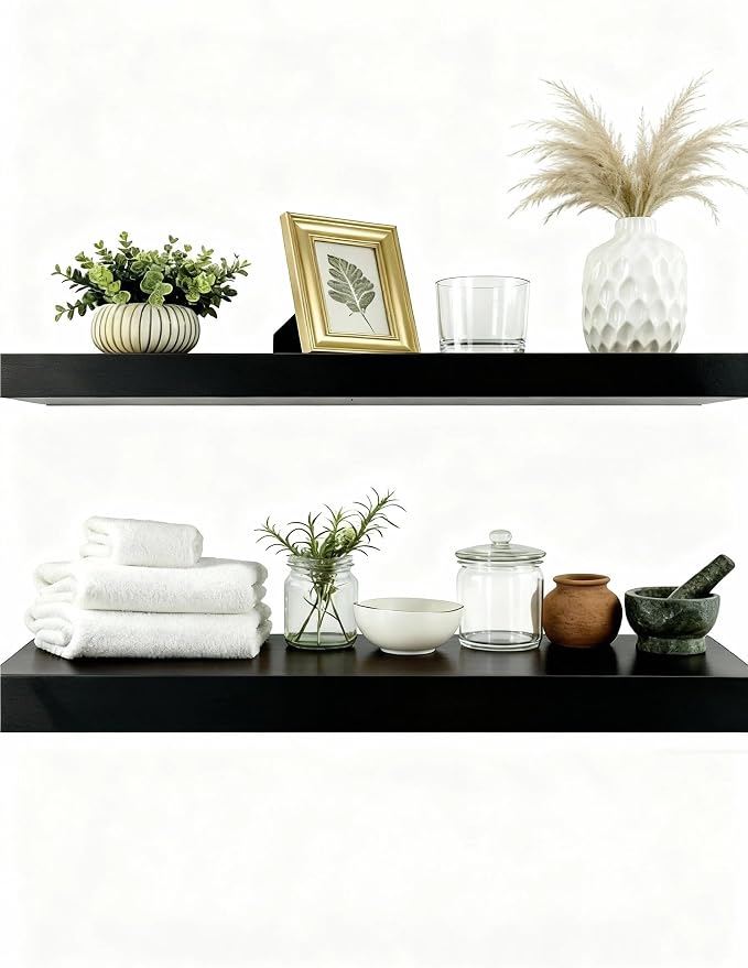 Solid Wood Floating Shelves, 40in Finished Real Wood Wall Shelves by Unknown