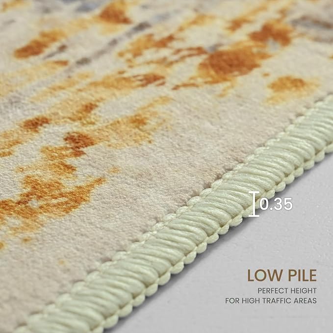 Area Rug 4x6 Beige Rug Washable Boho Rugs Non Slip Low Pile Abstract Small - Image 8