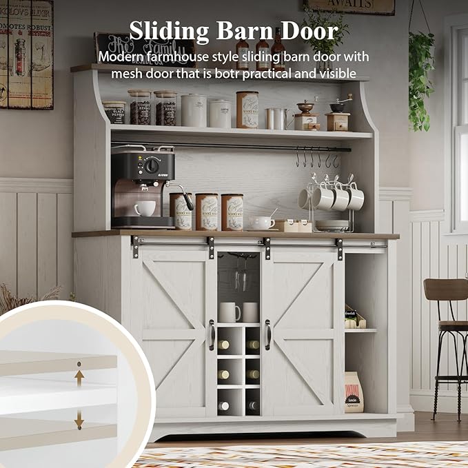 REVOMINCA 47 Inch Farmhouse Coffee Bar Cabinet - Image 4