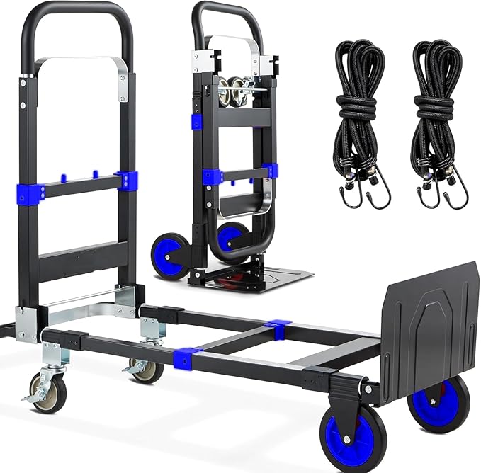 3-in-1 Folding Hand Trucks, 600Lbs Convertible Hand Truck Dolly, Heavy Duty by COOCHEER