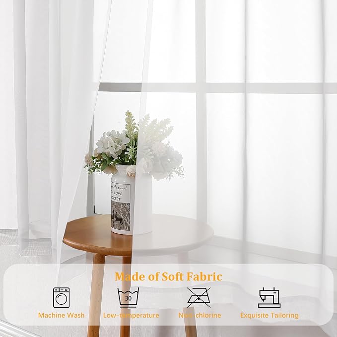 Gwine White Sheer Curtains 72 Inches Long 2 Panels Set - Image 7