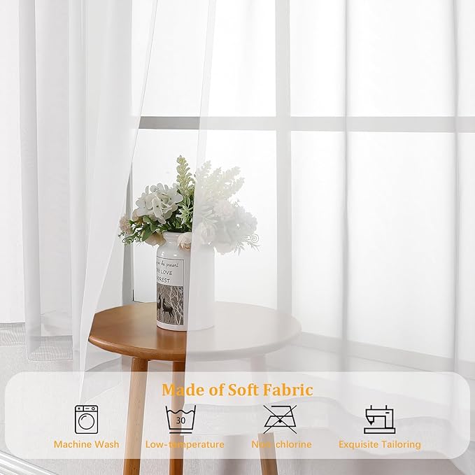 Gwine White Sheer Curtains 90 Inches Long 2 Panels Set, Light Filtering Solid - Image 7