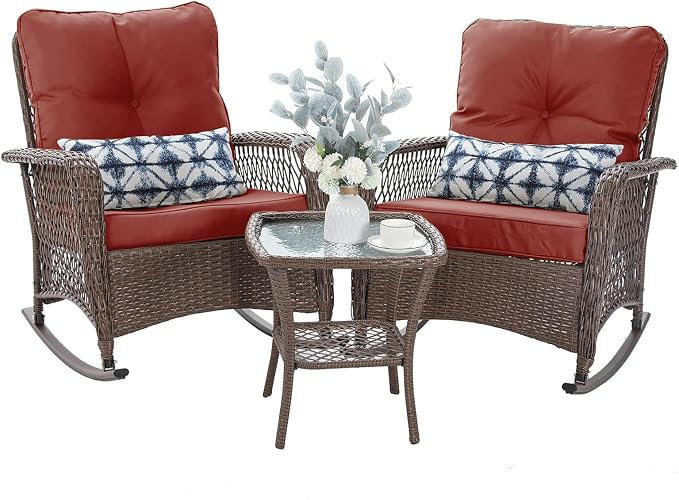 Patio Furniture Set 3 Pieces, Rocking Bistro Set by VonzoyHome