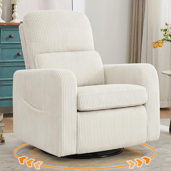 Swivel Rocker Recliner, Oversized Manual Nursery Glider Rocking Recliner Chair by Aemeios