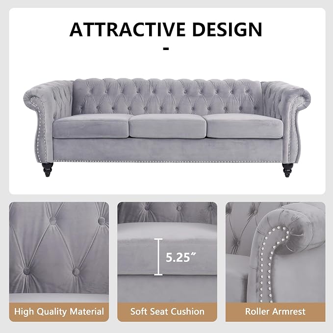 QHITTY 2 Piece Living Room Set, Sectional Chesterfield Sofa Chair Contemporary - Image 4