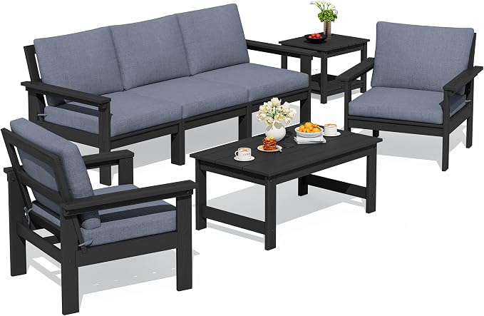 SERWALL HDPE Patio Furniture Set, 7-piece Outdoor Sectional Sofa Set, All by SERWALL