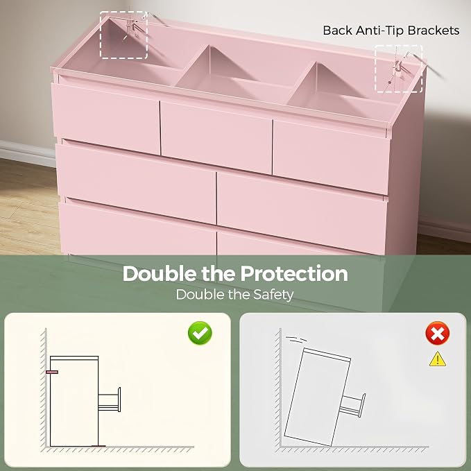 Jocoevol Modern Pink 7 Drawer Dresser - Image 7