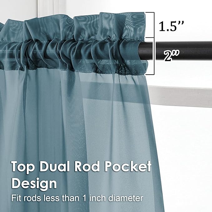 OVZME Dusty Blue Sheer Curtains 45 Inches Long 2 Panels, Light Filtering Sheer - Image 2