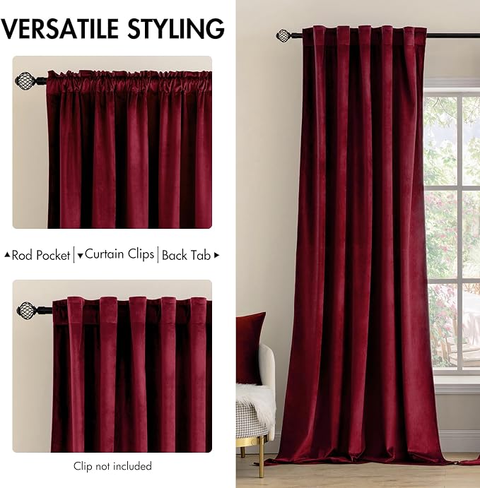 MIULEE Velvet Curtains 96 inches 2 Panels - Image 2