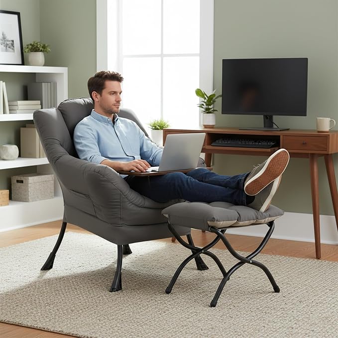 Welnow Lazy Chair with Ottoman, Modern Accent Chair with Armrests and a Side - Image 8