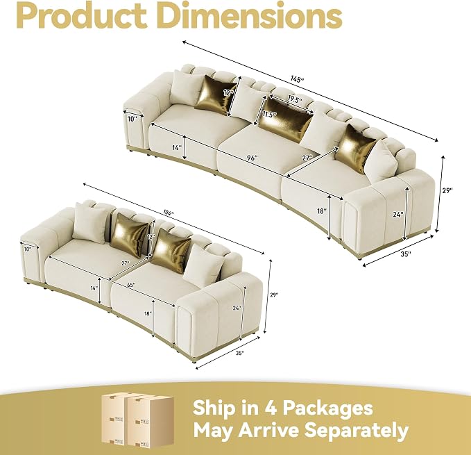Oversized Luxury Chesterfield Sofa Set Velvet Beige and Gold Couch - Image 2