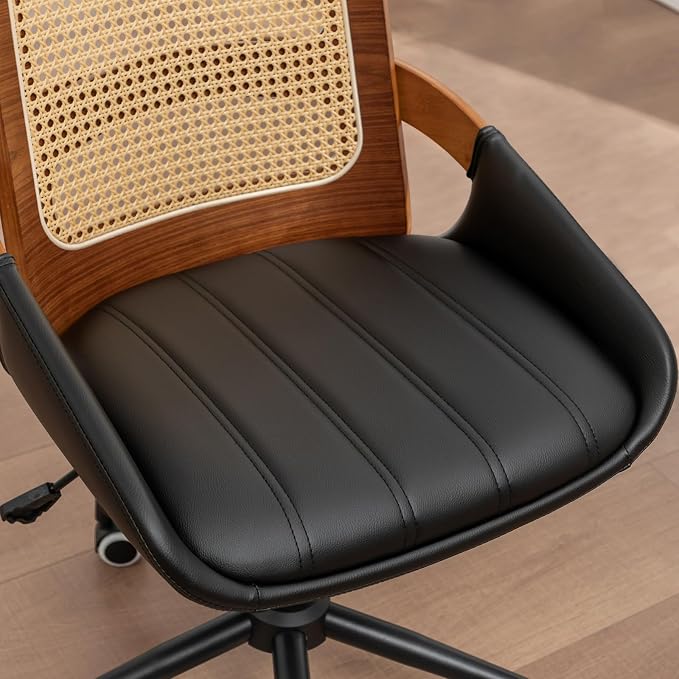 Home Office Desk Chair with Ergonomic Rattan Backrest, Walnut Crafts, Curved - Image 6
