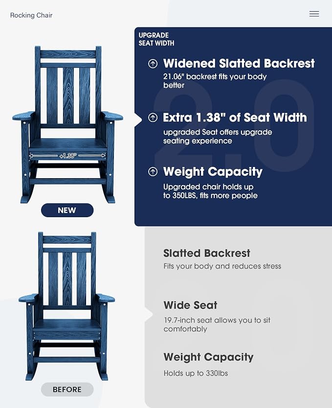 KINGYES Oversized Outdoor Rocking Chair, All-Weather Patio Rocking Chairs - Image 7