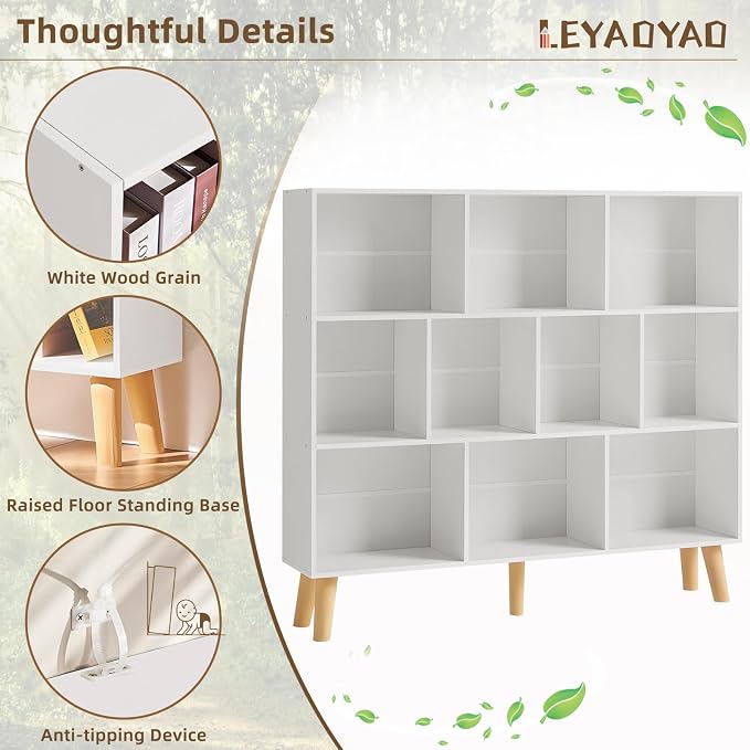 LEYAOYAO 10 Cube Bookshelf, 3 Tier Modern Wide Bookcase - Image 4