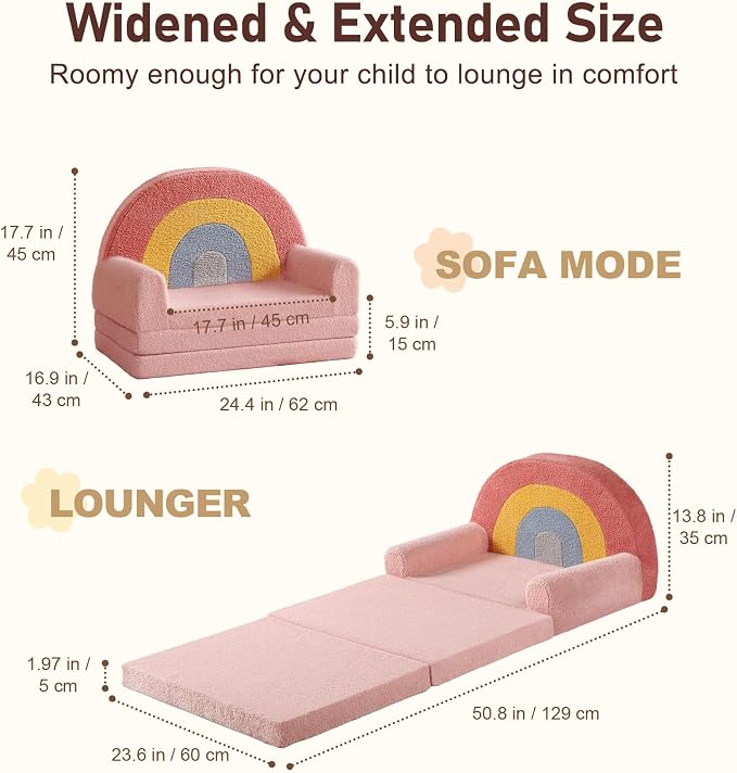 little dove Extra Wide Soft Toddler Couch Fold Out, Comfy Toddler Chair - Image 2