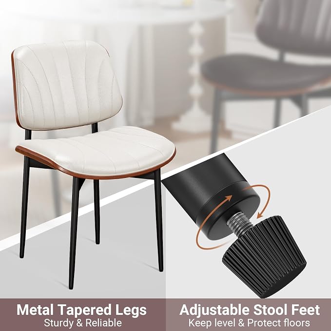 REONEY Dining Chairs Set of 4, Mid-Century Modern Upholstered PU Leather Chairs - Image 9