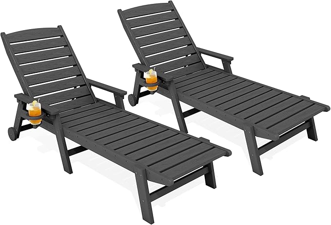 KINGYES HDPE Lounge Chair Outdoor Set of 2, Patio Chaise Lounge Recliner by KINGYES