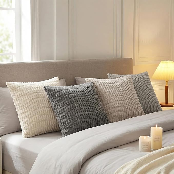Fancy Homi Set of 4 Grey and White Decorative Throw Pillow Covers 18x18 Inch - Image 2