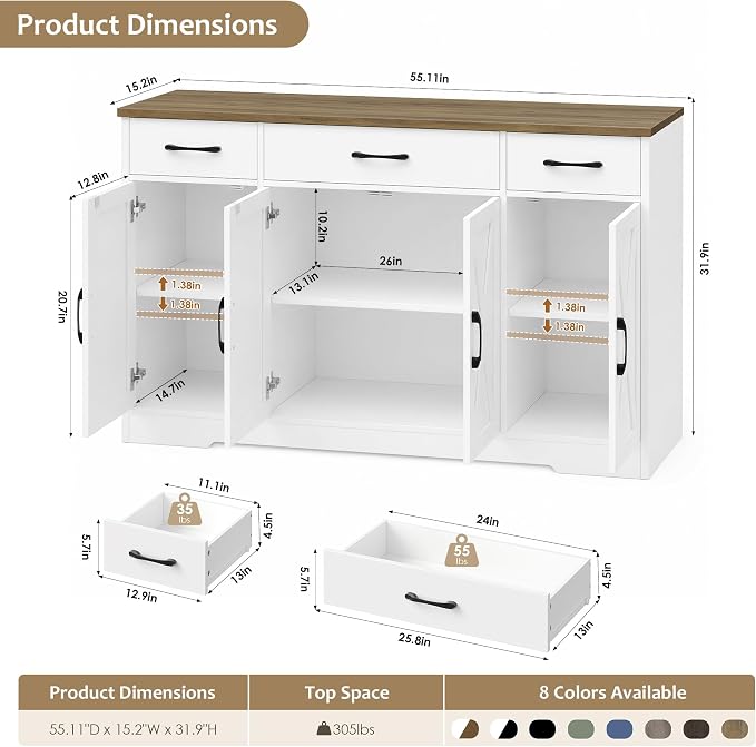 HOSTACK Buffet Sideboard Cabinet - Image 3