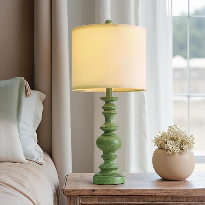 BOBOMOMO 24" Farmhouse Table Lamps Set of 2 – Sage Green Bedside Lamps - Image 5