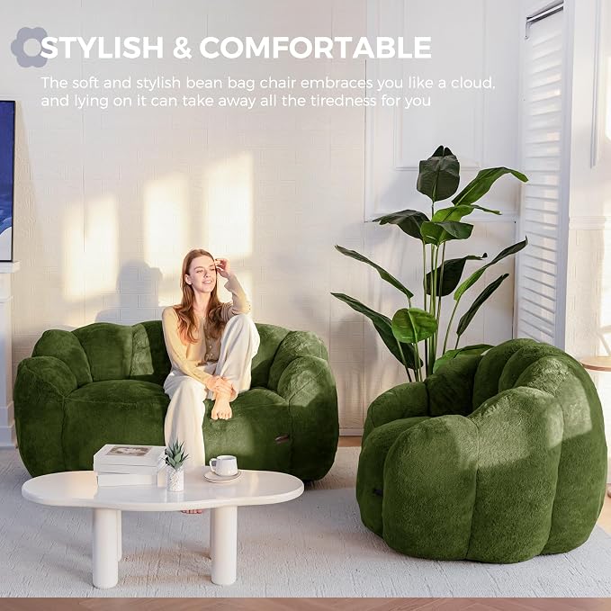 MAXYOYO Bean Bag Chair for Adults, Floral Shaped Bean Bag Sofa, Ultra Soft Faux - Image 3