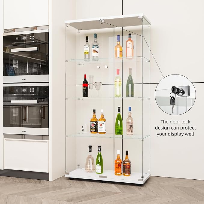FLYMUHJIA Glass Display Cabinet Kitchen Pantry Storage Cabinet Corner Bar - Image 8