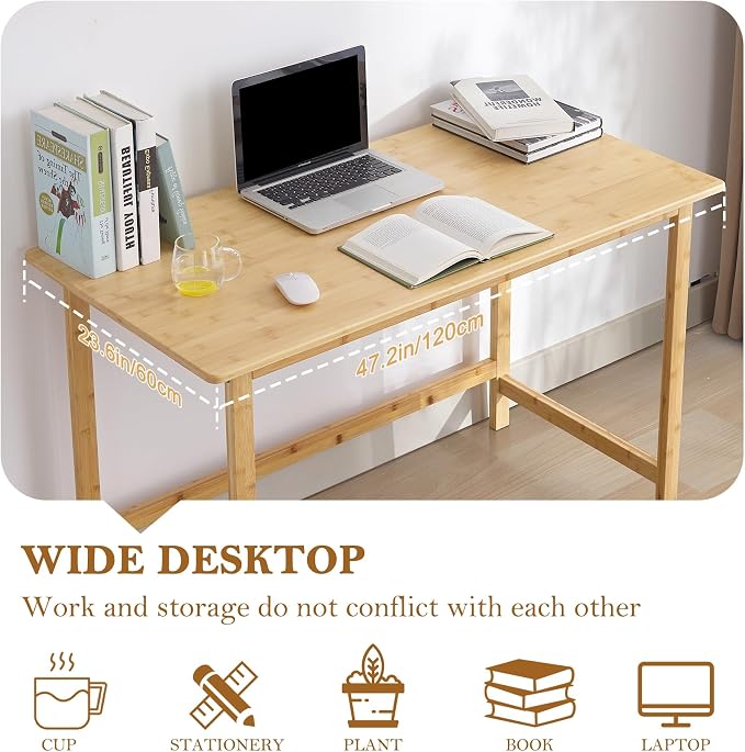 Nnewvante 47 Inch Computer Desk, Bamboo Writing Desk, Modern Simple Work Desk - Image 3