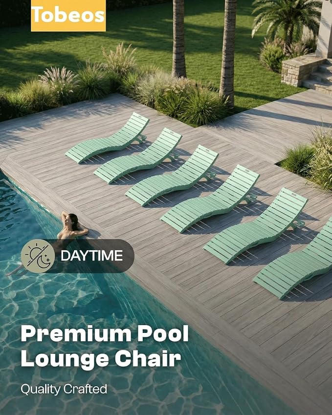 Folding HDPE Pool Lounge Chairs Set of 6, Pre-Assembled Outdoor Chaise Lounge - Image 9