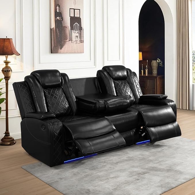 Power Recliner Sofa Set with LED Lights, Includes a Manual Recliner 1 Seat and - Image 4