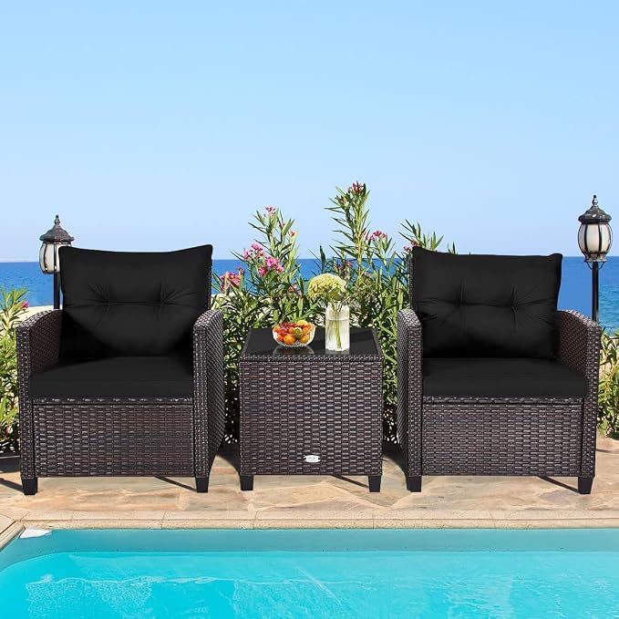 HAPPYGRILL 3 Pieces Patio Conversation Set, Outdoor Furniture Set PE Rattan - Image 3