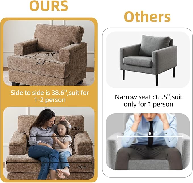 Oversized Accent Chair with Armrest Organizer, Living Room Chairs with 7.8'' - Image 6