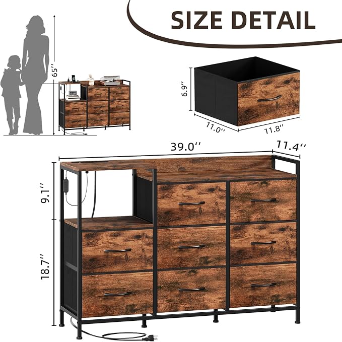 Somdot Dresser with Charging Station and Open Shelves, Dresser - Image 3