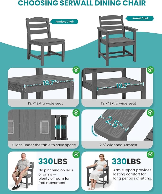 SERWALL HDPE Dining Set for 10 – 2 Tables, 8 Armless + 2 Armchairs. Includes 10 - Image 5