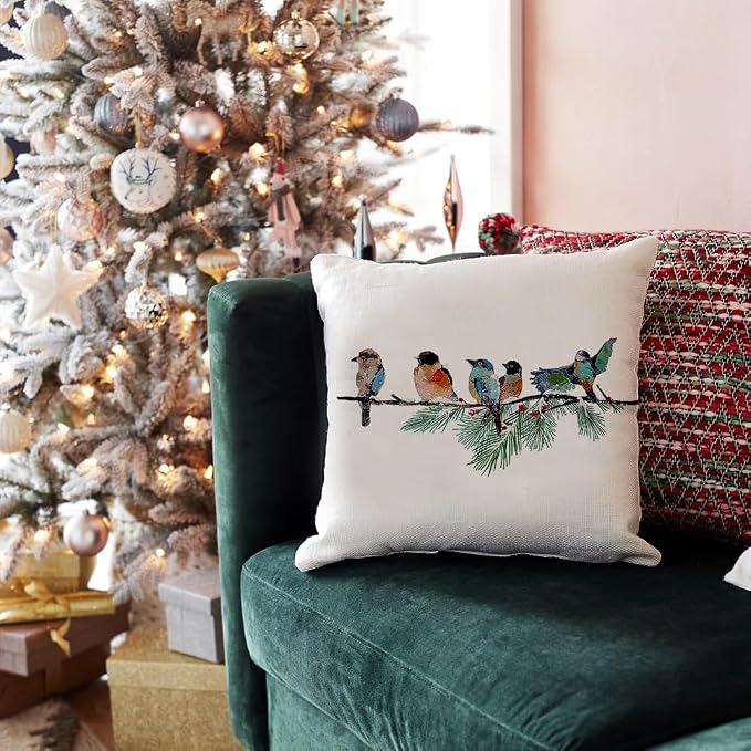 RABUSOFA Christmas Outdoor Pillow Covers Waterproof 18x18 Inch Birds Christmas - Image 2