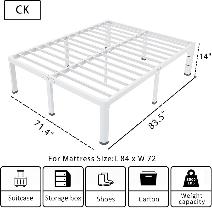 ROIL 14 Inch White California King Bed Frame - Image 2